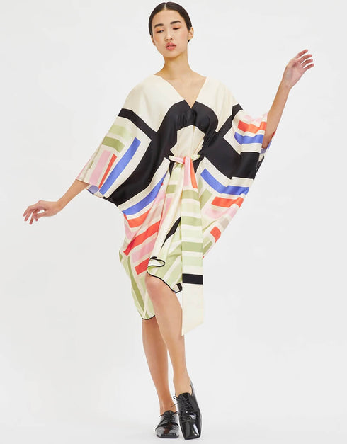 Beige Soft Satin Silk Kaftan Closure View