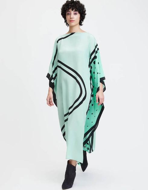 Light Mint Green & Black French Moss Kaftan