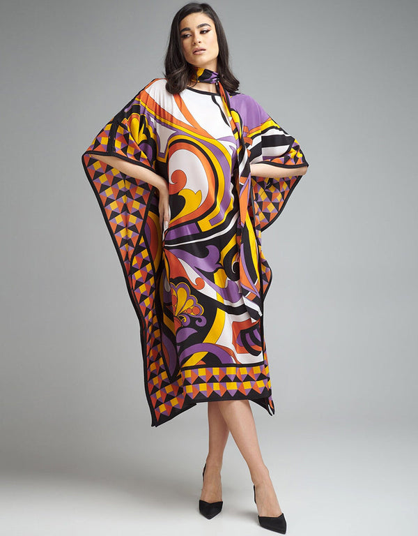 Trendy Designer Party Wear Kaftan Style One Piece Multi Color Diamond Crepe Suit Front View