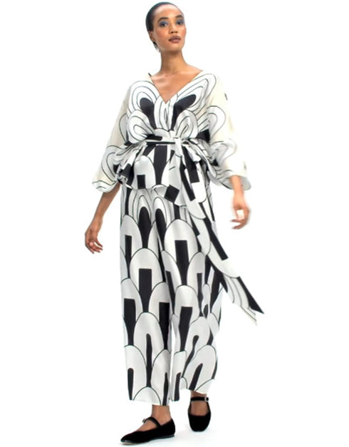 White & Black Soft Satin Silk Kaftan Back View