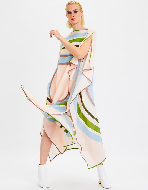 Beige Silk Crepe Kaftan