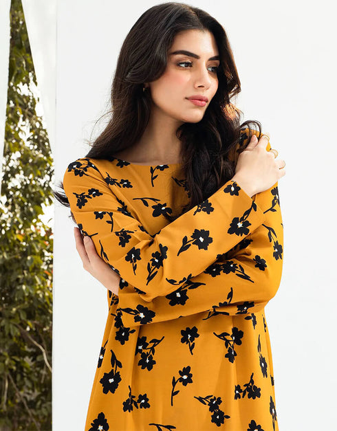 Faded Orange Latest Printed Maxi Dress Closure View