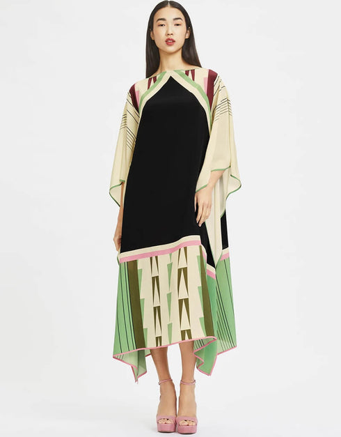 Black And Beige Latest Soft Silk Crepe Kaftan Closure View