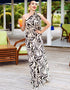 White And Black Heavy Designer Digital Printed Maxi Dress Back View