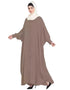 Muslimah Open-Front Kaftan with Self-Buttoned Cuffs and Butterfly Design In the Color Brown