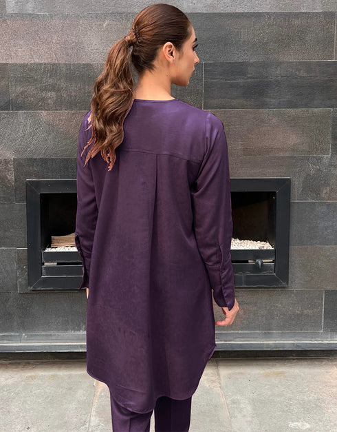 Purple Nirvana Silk Pant Shirt Close-up View
