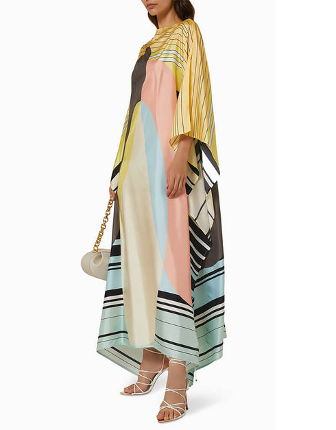 Multi Soft Satin Silk Kaftan Closure View