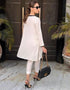 Designer Party Wear Readymade Co-Ords Set Off White Fluid Crepe Silk Pant Shirt Close-up View