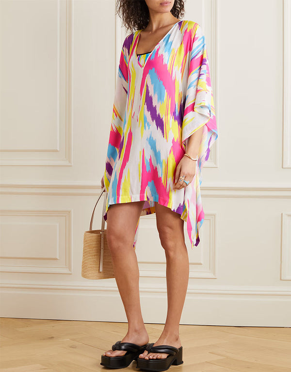 Trendy Designer Party Wear Kaftan Style One Piece Multi Color Russian Satin Suit Front View