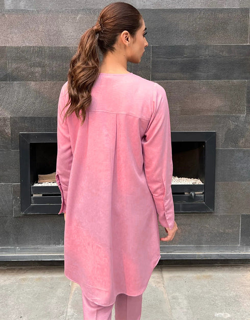 Pink Nirvana Silk Pant Shirt Close-up View