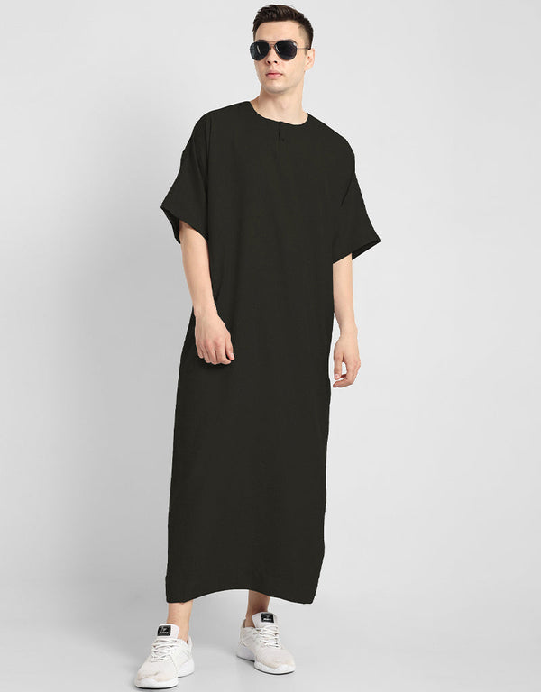 Black Thobes Cotton Blend Plain Solid Work