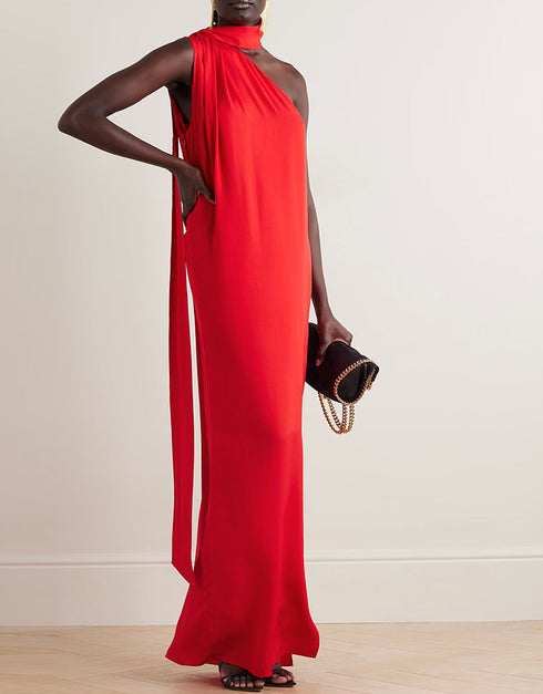 red viscose silk trendy designer party wear maxi dress digital printed work details for dress jsdc-7030-red Front View