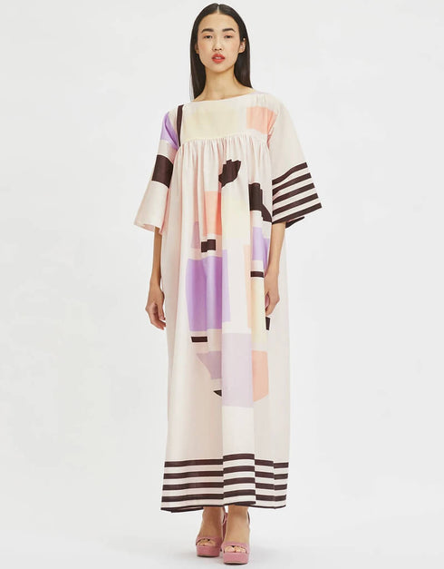 Beige Poly Rayon Cotton Kaftan