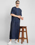 Navy Blue Thobes Cotton Blend Plain Solid Work