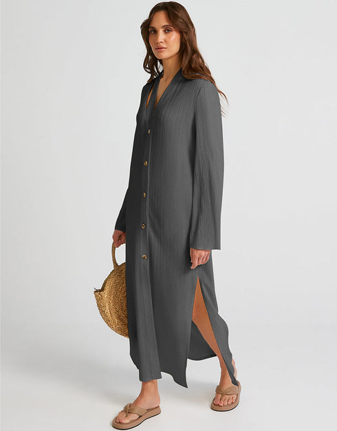 Grey Heavy Designer Heavy Fency Maxi Dress Closure View