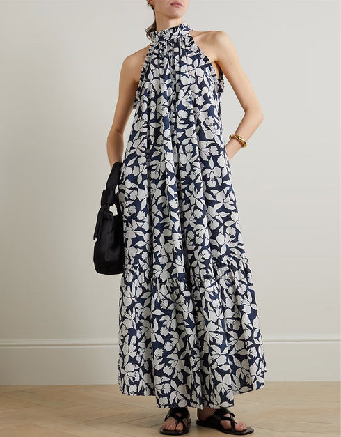 Tuna Blue Heavy Designer Digital Printed Maxi Dress
