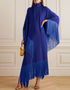 Royal Blue High Neck Style Fringed Kaftans Closure View