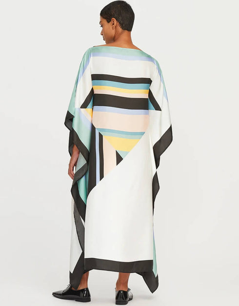 White Latest Soft Silk Crepe Kaftan Closure View