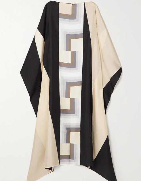 Black And Cream Latest Soft Silk Crepe Kaftan Closure View