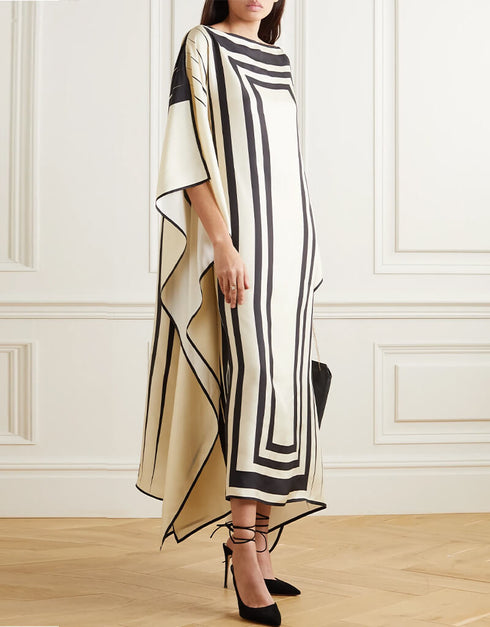 Beige And Black Soft Satin Silk Kaftan Luxury Silk Kaftan