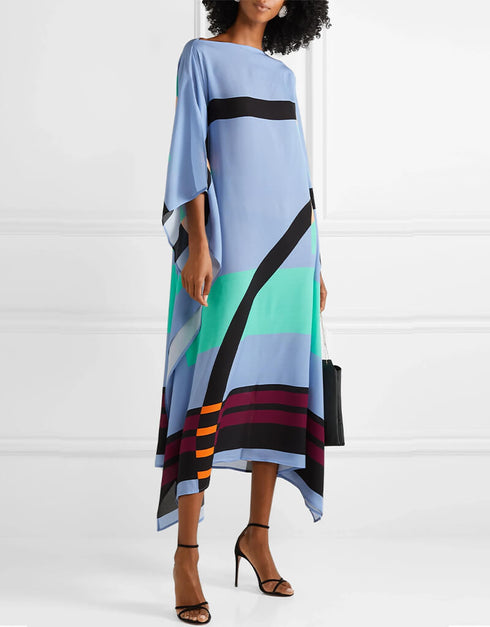 Blue Soft Silk Crepe Kaftan