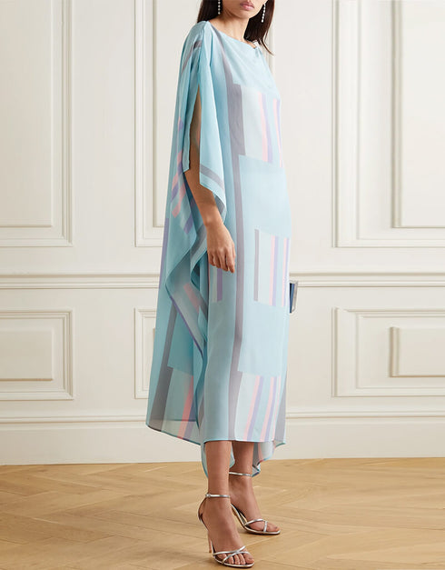 Sky Blue Soft Satin Silk Kaftan Back View