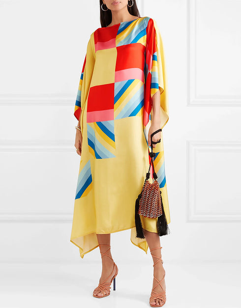 Yellow Soft Satin Silk Kaftan Back View