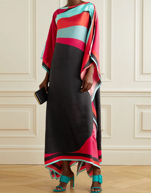 Black And Red Soft Satin Silk Kaftan Back View