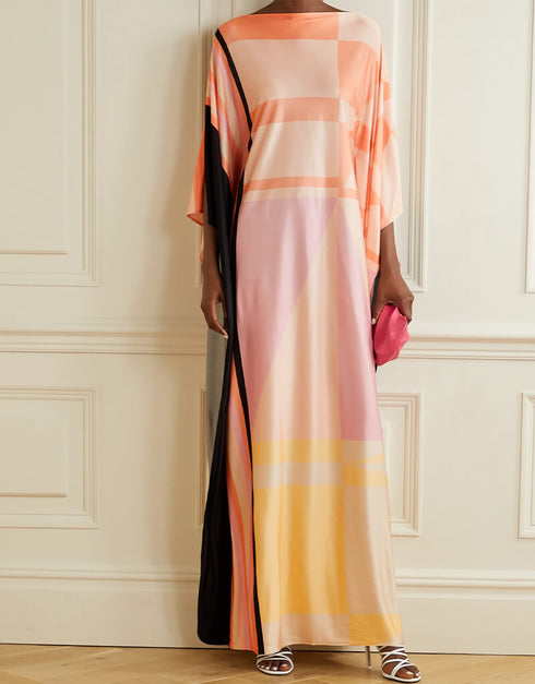 Peach Soft Satin Silk Kaftan Back View