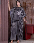 Designer Party Wear Readymade Co-Ords Set Black Satin Silk Pant Shirt Close-up View