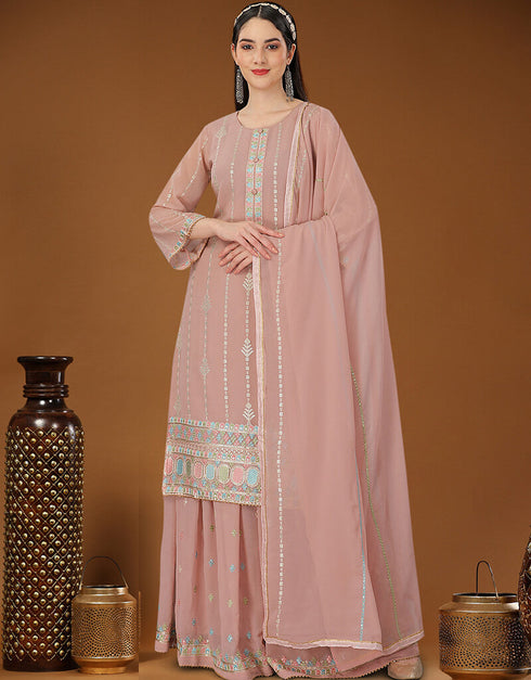 Oriental Pink Heavy Georgette Palazzo Straight