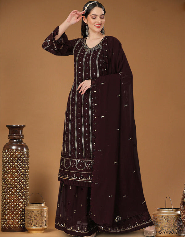 Coffee Heavy Georgette Palazzo Straight