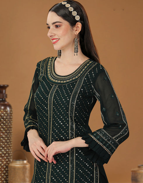 Onyx Heavy Georgette Palazzo Straight Back View