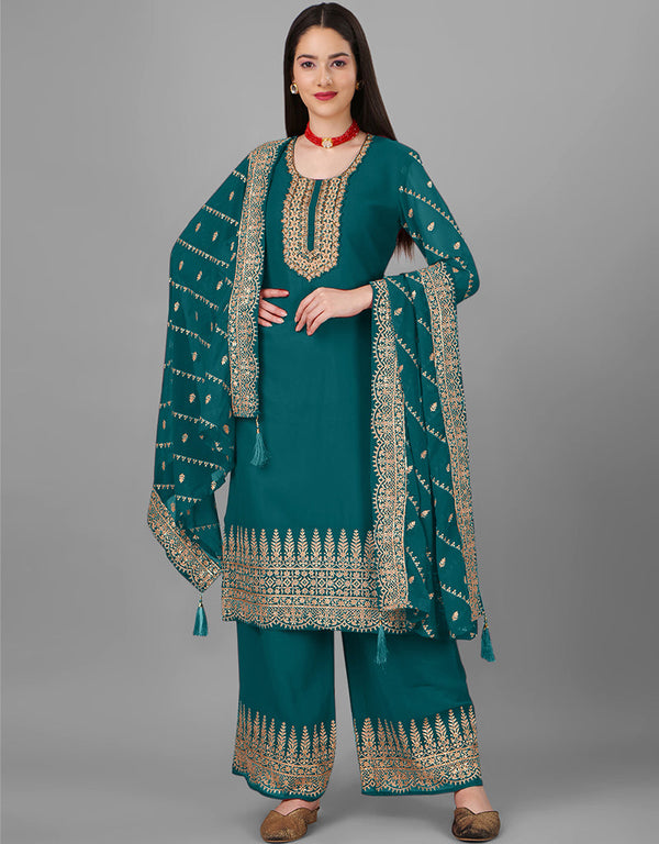 Sea Green Faux Georgette Palazzo Straight