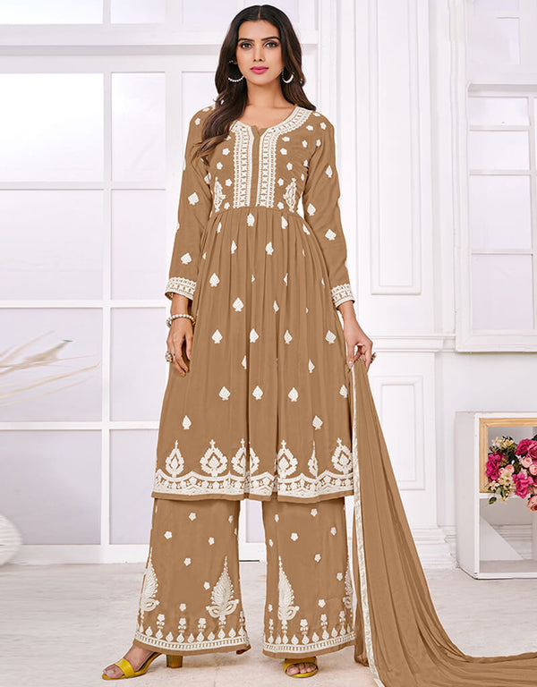 Coco Palazzo style Suit Faux Georgette Salwar Kameez in Sequins Embroidery & Lace Work
