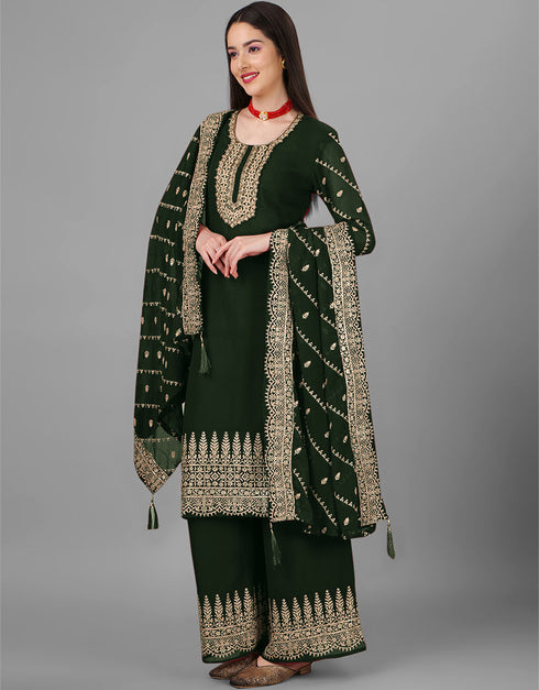 Rangoon Green Faux Georgette Palazzo Straight Closure View