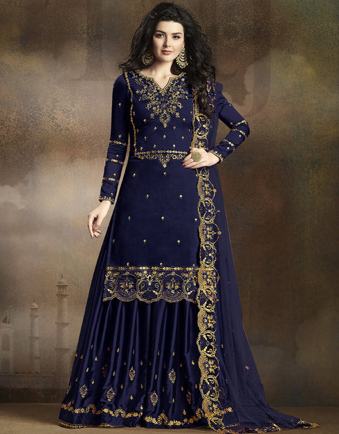 Blue Lehenga style Suit Rangoli Silk Salwar Kameez in Embroidery, Stone & Lace Work