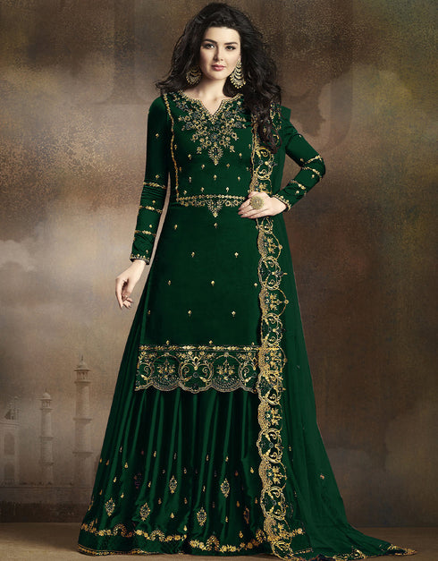 Green Lehenga style Suit Rangoli Silk Salwar Kameez in Embroidery, Stone & Lace Work