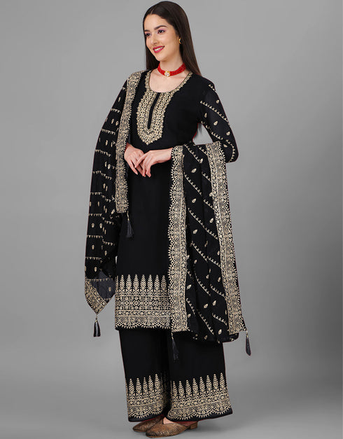 Black Faux Georgette Palazzo Straight Closure View