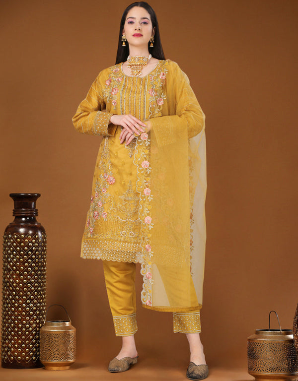 Indian Yellow Heavy Oraganza Pant Straight