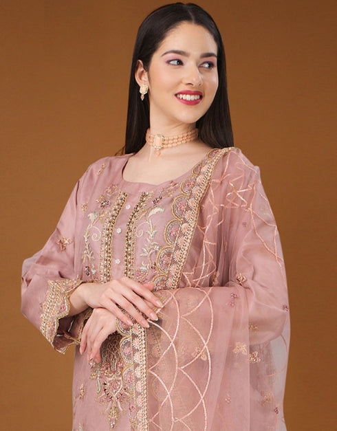 Oriental Pink Heavy Oraganza Pant Straight Closure View