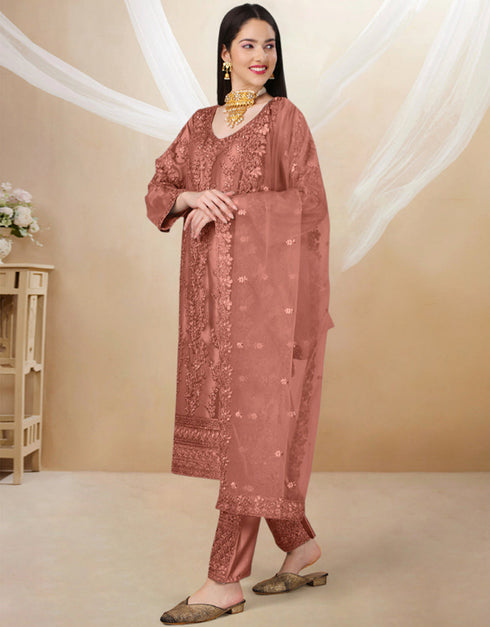 Brownish Heavy Butterfly Net Pant Straight Closure View