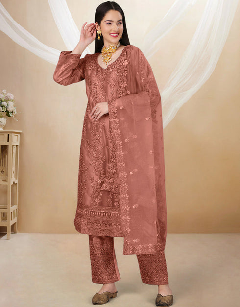 Brownish Heavy Butterfly Net Pant Straight