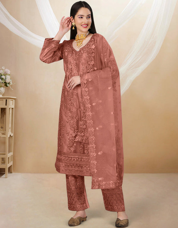 Brownish Heavy Butterfly Net Pant Straight