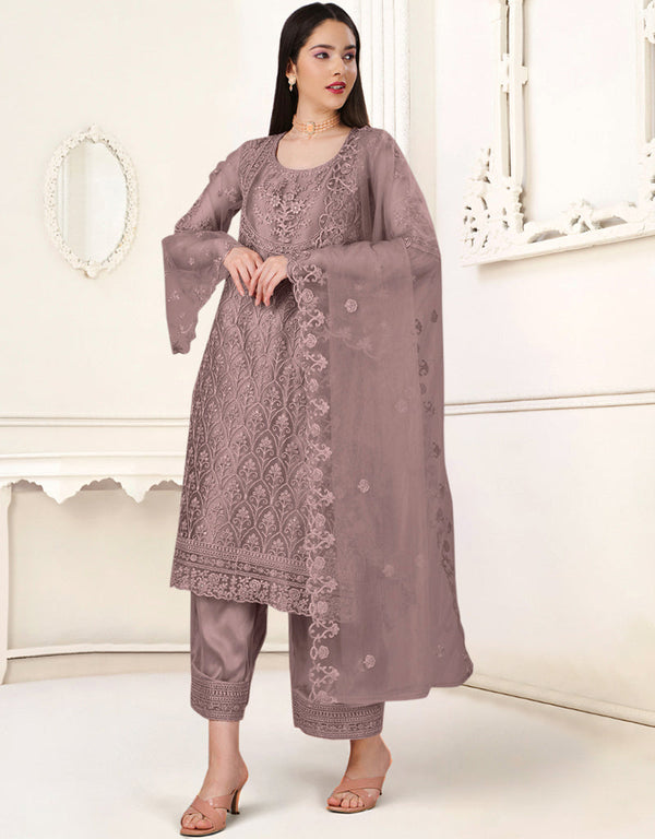 Light Mauve Heavy Butterfly Net Pant Straight