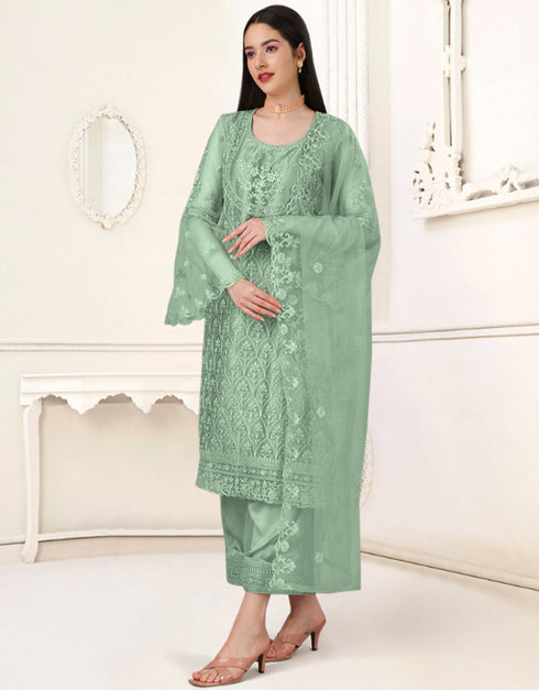 Summer Green Heavy Butterfly Net Pant Straight Closure View