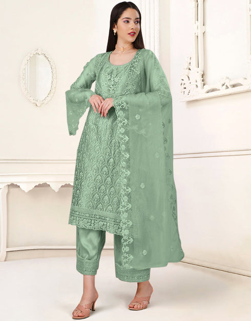 Summer Green Heavy Butterfly Net Pant Straight