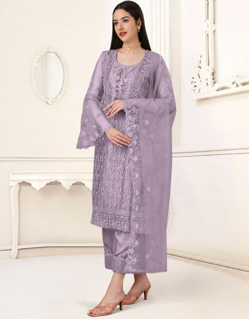 Pastel Purple Heavy Butterfly Net Pant Straight Closure View