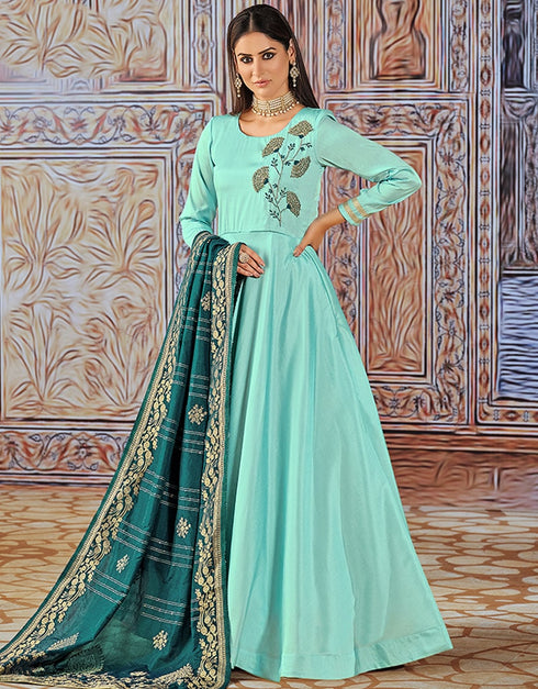 Light Sky Blue Silk Anarkali Anarkali