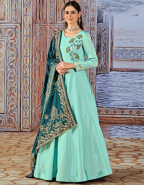 Light Sky Blue Silk Anarkali Anarkali Closure View